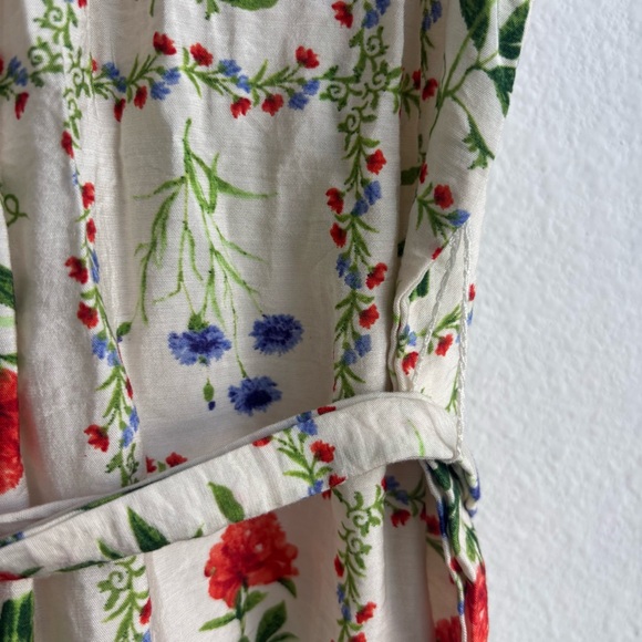 femme de lune Cream Tiered Floral Bohemian Midi Dress Ruffled Sleeve Tie Waist - Picture 8 of 9